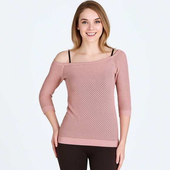 NWOT Nikibiki Soft Pink Seamless Boatneck Mesh Top - Picture 1 of 6